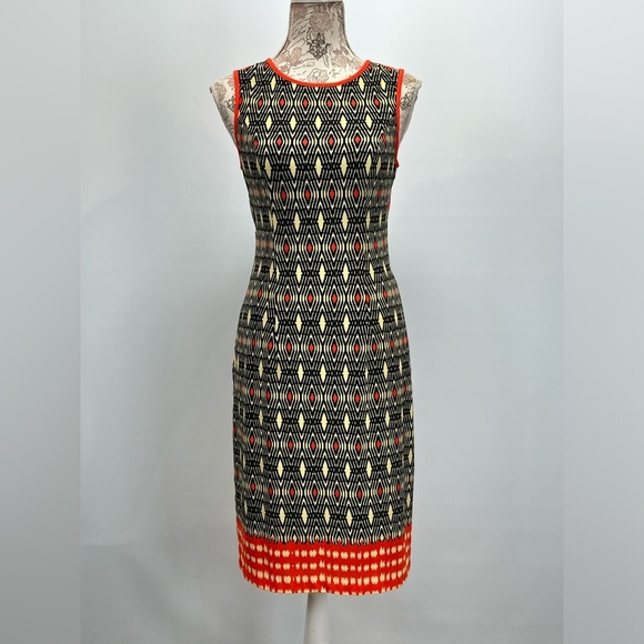 MUSETTE Black and orange tribal print open back midi dress size 6. - Picture 4 of 12